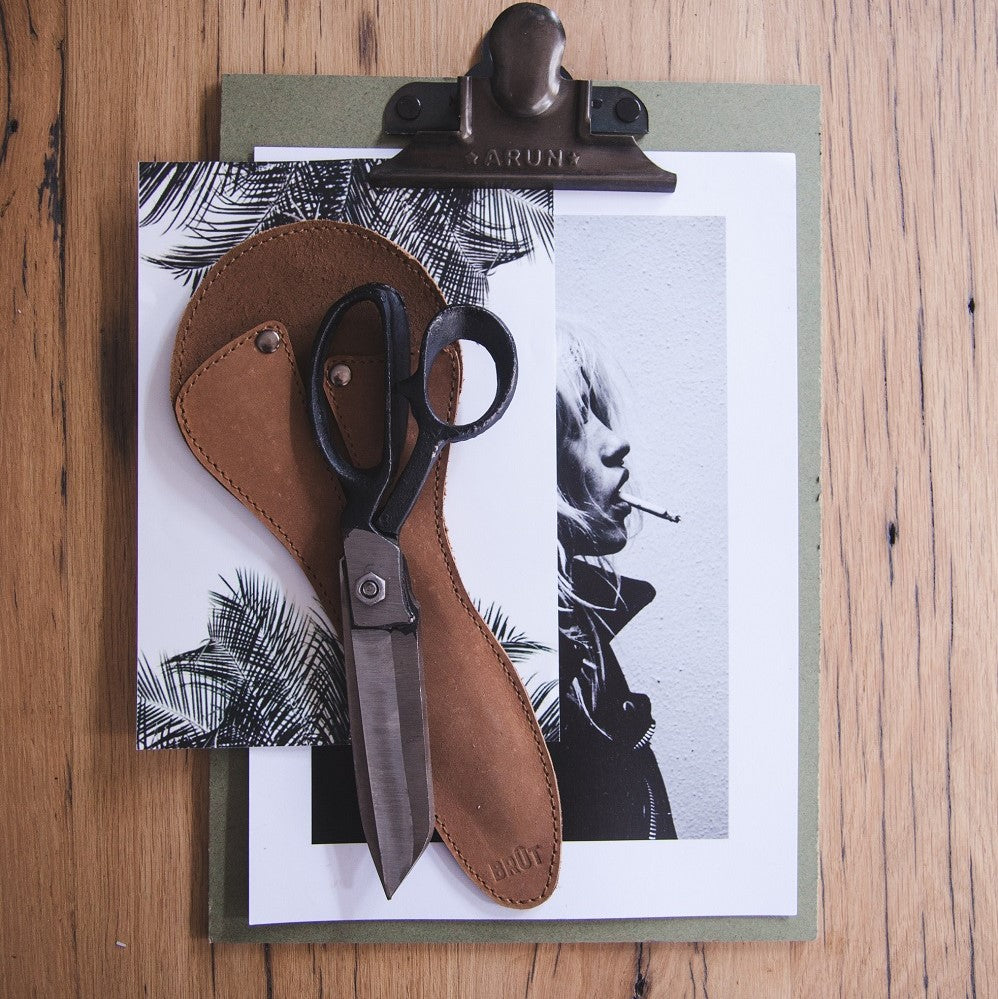 Universal scissors with leather sheath