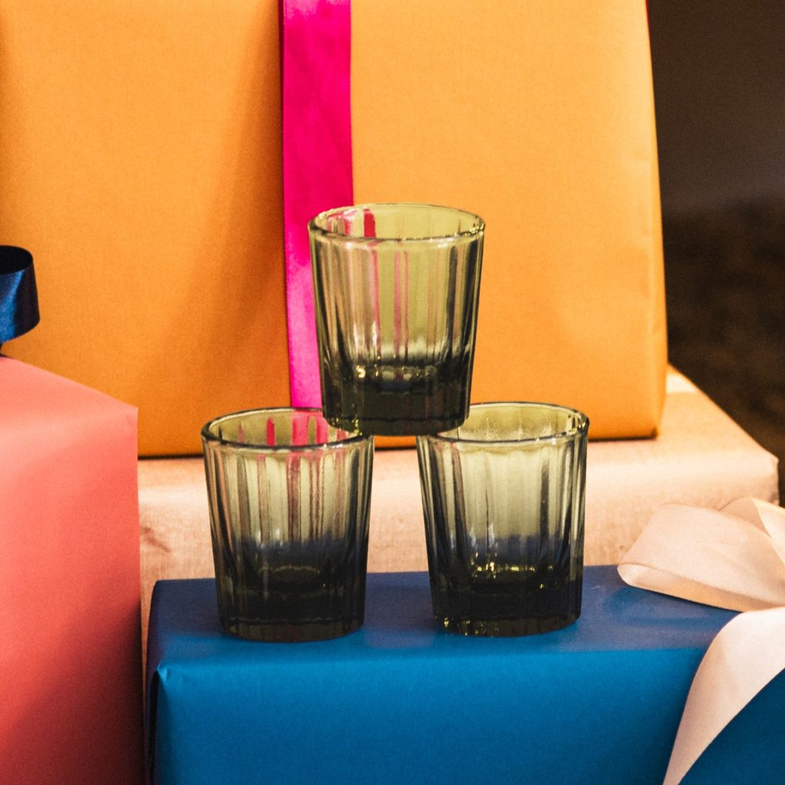 Espressoglas Reed | Set van 6 | 7 CL | smokey green