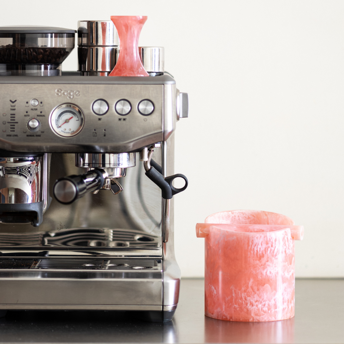 Espresso Tamper + Uitklopbak | Pavone | Zalm
